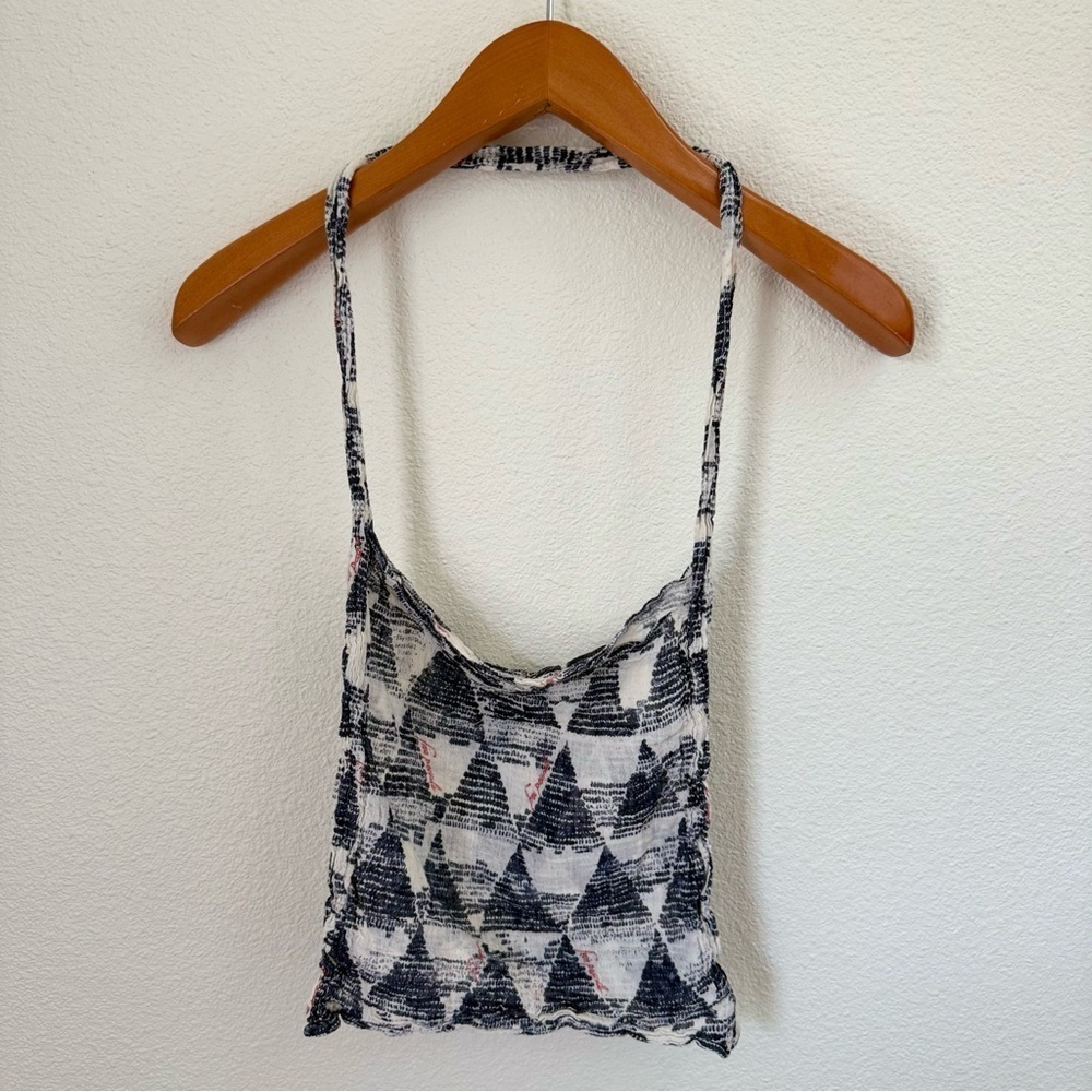 Free People Blue and White Geometric Patterned Small Tote Bag